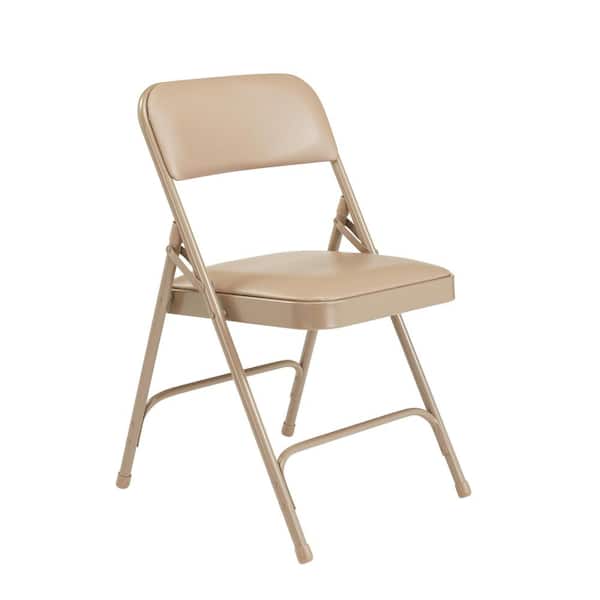 National Public Seating 1201 Beige Vinyl Seat Stackable Folding Chair (Set of 4) - 1