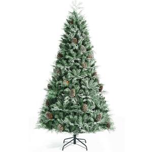 8 ft. Green Unlit Snow Flocked Hinged Artificial Christmas Tree with 1651 Branch Tips and Pine Cones