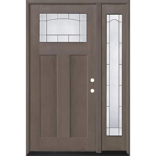 Regency 53 in. x 80 in. 1/4 TopL Empire Glass LHIS Ashwd Mahogany Fiberglass Prehung Front Door w/14in-Full SL 4-9/16