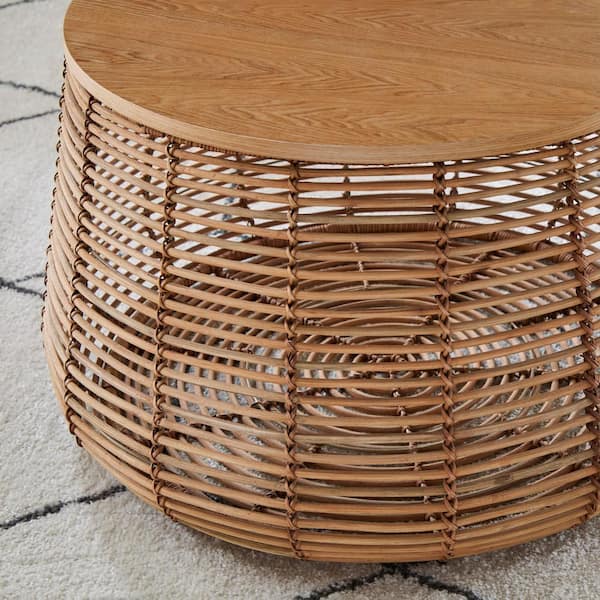 StyleWell Pala 28 in. Natural Rattan Round Coffee Table with