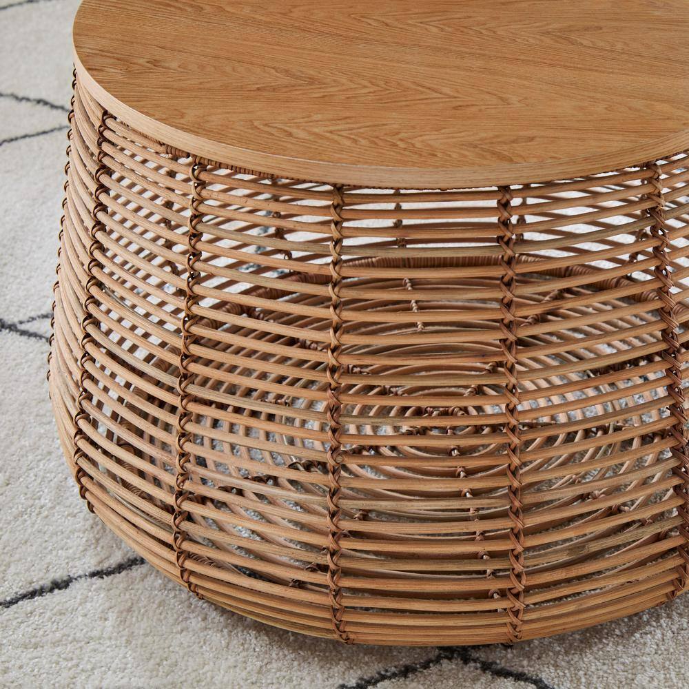 Pala 28 in. Natural Rattan Round Coffee Table with Removeable Top for Storage - rated 4.8 stars from 5 reviews