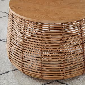 Pala 28 in. Natural Rattan Round Coffee Table with Removeable Top for Storage