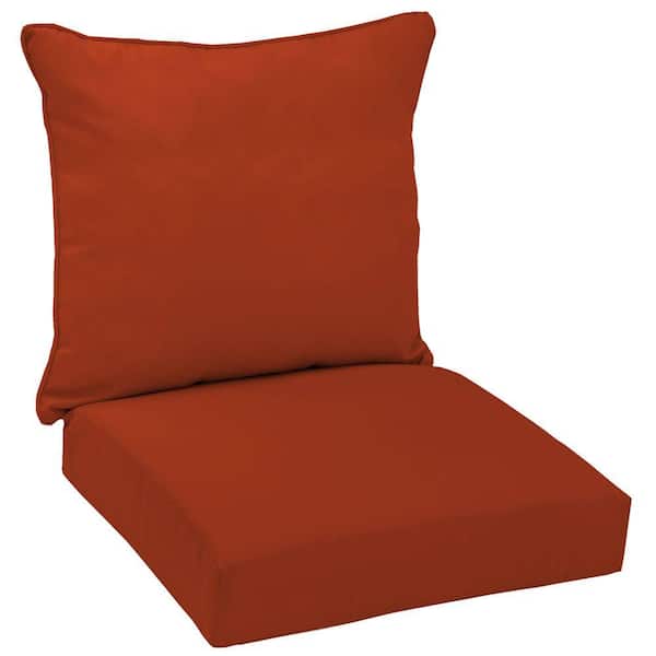 Hampton Bay Chili Red Solid Welted 2-Piece Pillow Back Outdoor Deep Seating Cushion Set