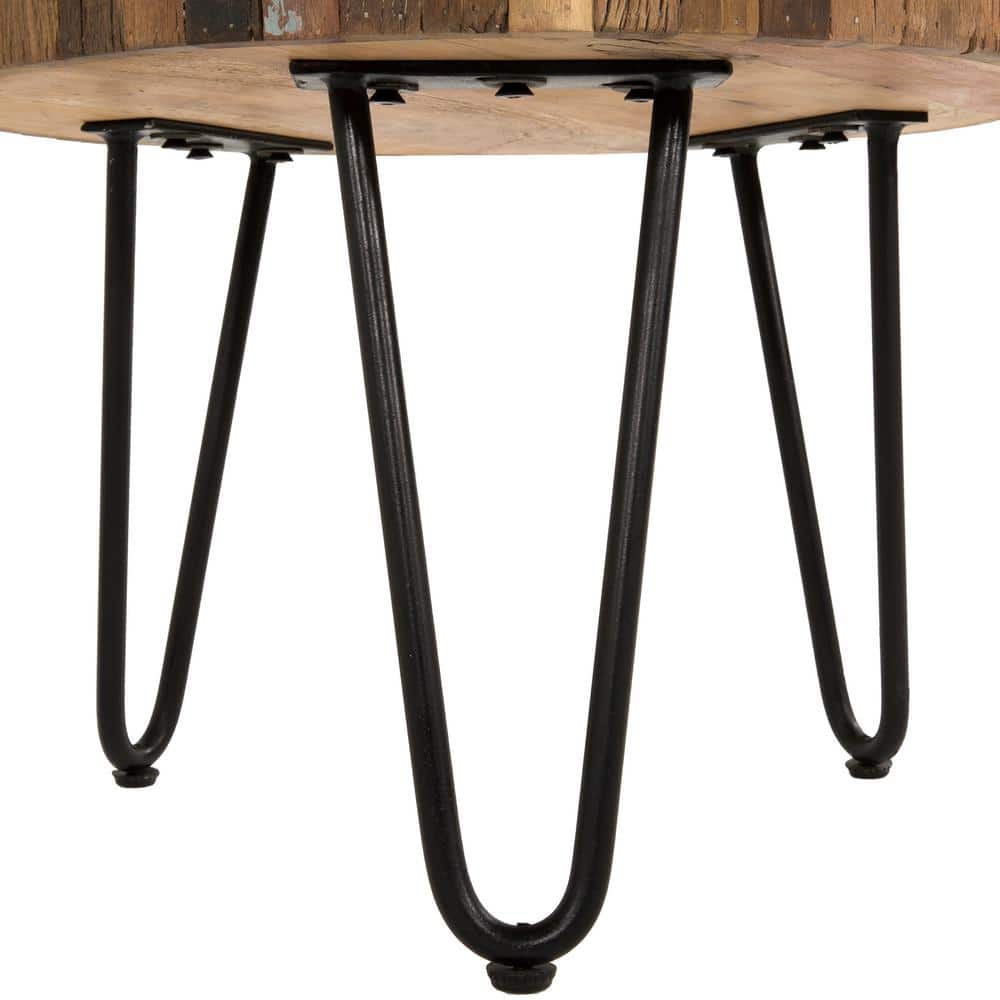 22" Rustic Reclaimed Wood Round End Table with Iron Hairpin Legs