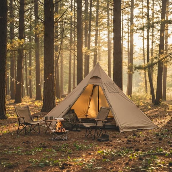 Brown 13ft 4-Person 4-Season Hot Tent with Stove Jack, Waterproof