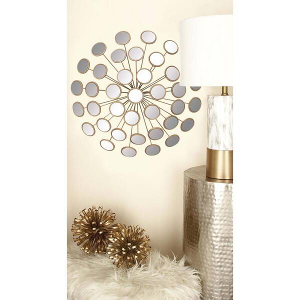 Litton Lane 24 in. Modern Gold Round Glass Mirrors Wall Decor