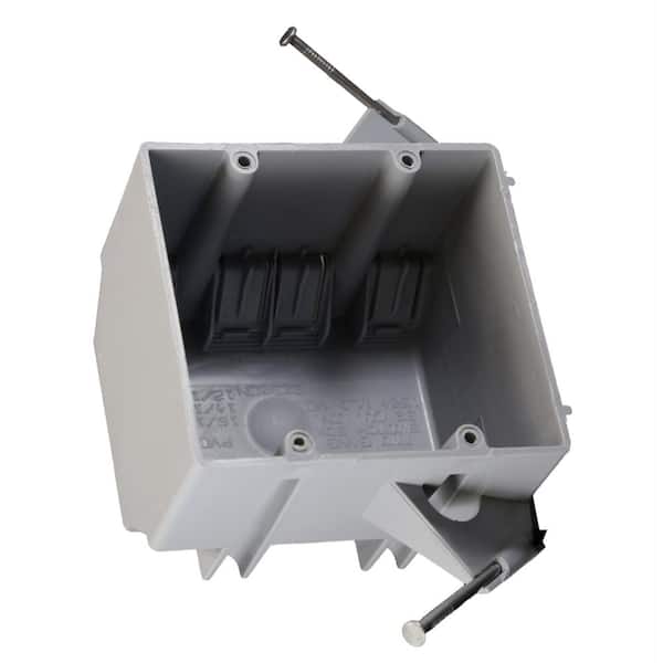 Cantex New Work 2-Gang 32 cu. in. Nail-on Electrical Outlet Box and Switch Box with Wiring Clamps, Gray