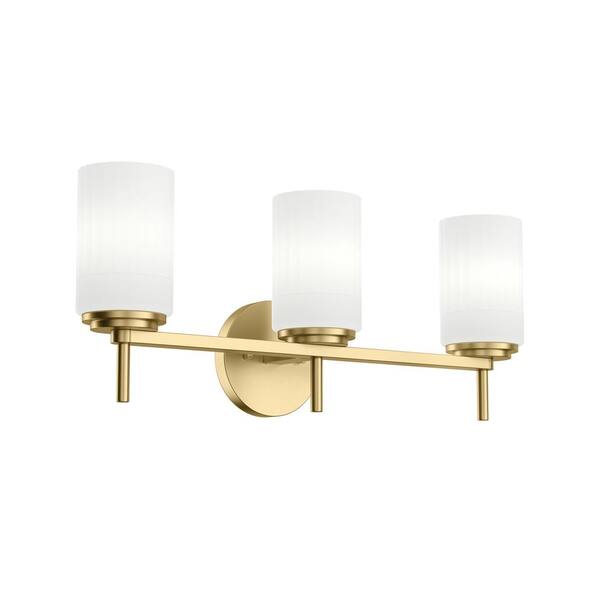 Kichler Zagara 22 In 3 Light Champagne Gold Vanity With Satin Etched Cased Opal Glass Shades 37531 The Home Depot Kichler Zagara 22 In 3 Light Champagne, Champagne Gold Vanity Light Fixtures
