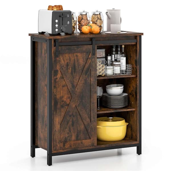 Costway Brown 32 in. Accent Cabinet with Adjustable Shelves