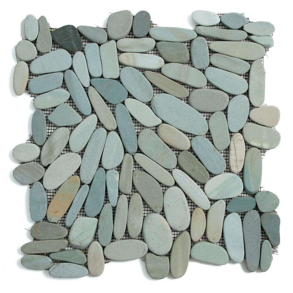 Solistone Kuala Batik Blue 12 In X 12 In X 127 Mm Natural Stone Pebble Mesh Mounted Mosaic Tile 10 Sq Ft Case 6015 The Home Depot