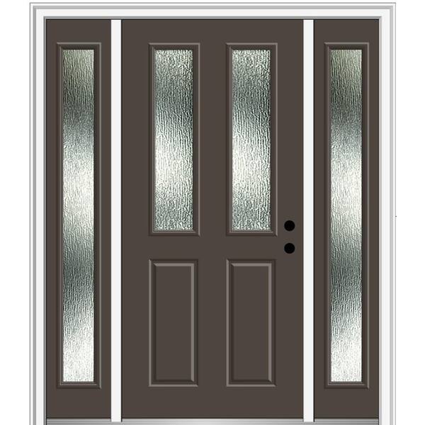 MMI Door 60 in. x 80 in. Left-Hand Inswing Rain Glass Brown Fiberglass Prehung Front Door on 4-9/16 in. Frame