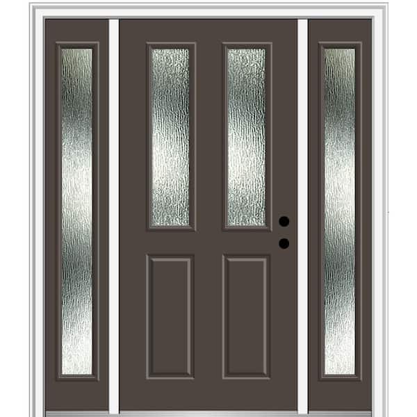 MMI Door 60 in. x 80 in. Left-Hand Inswing Rain Glass Brown Fiberglass Prehung Front Door on 4-9/16 in. Frame