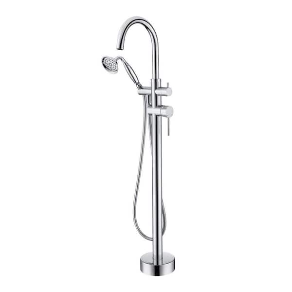 Unbranded 2-Handle Claw Foot Freestanding Tub Faucet with Handle Shower, 360° Tub Spout in. Chrome