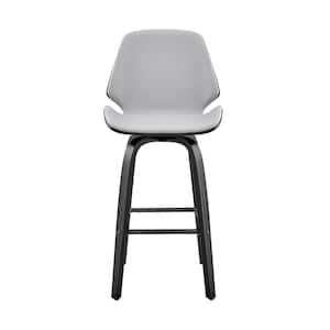 26 in. Gray Faux Leather Swivel Seat Wooden Bar Stool