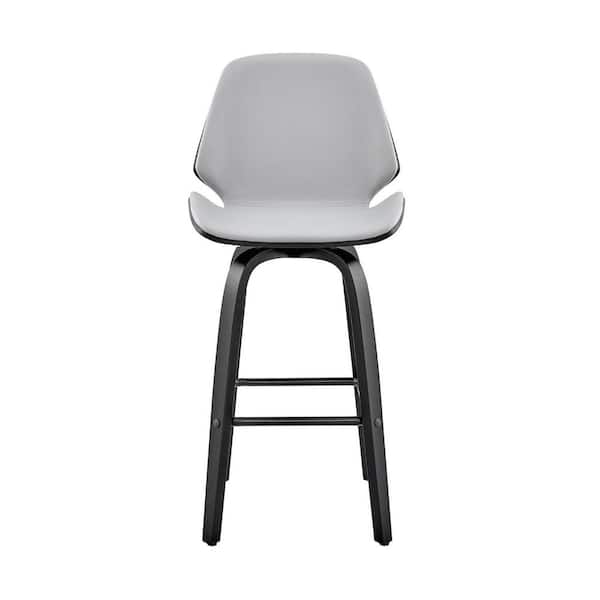 HomeRoots 26 in. Gray Faux Leather Swivel Seat Wooden Bar Stool