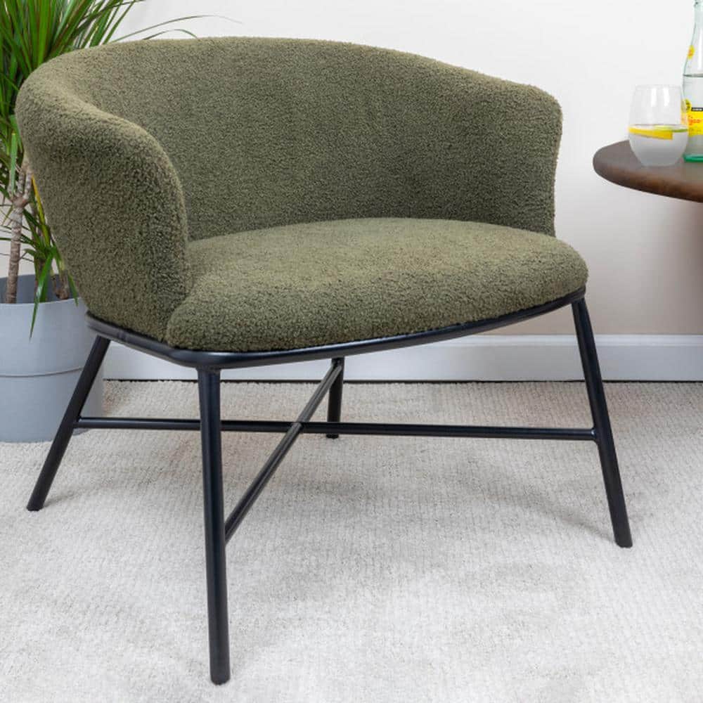 Dark Green Boucle Upholstered Accent Chair with Metal Frame