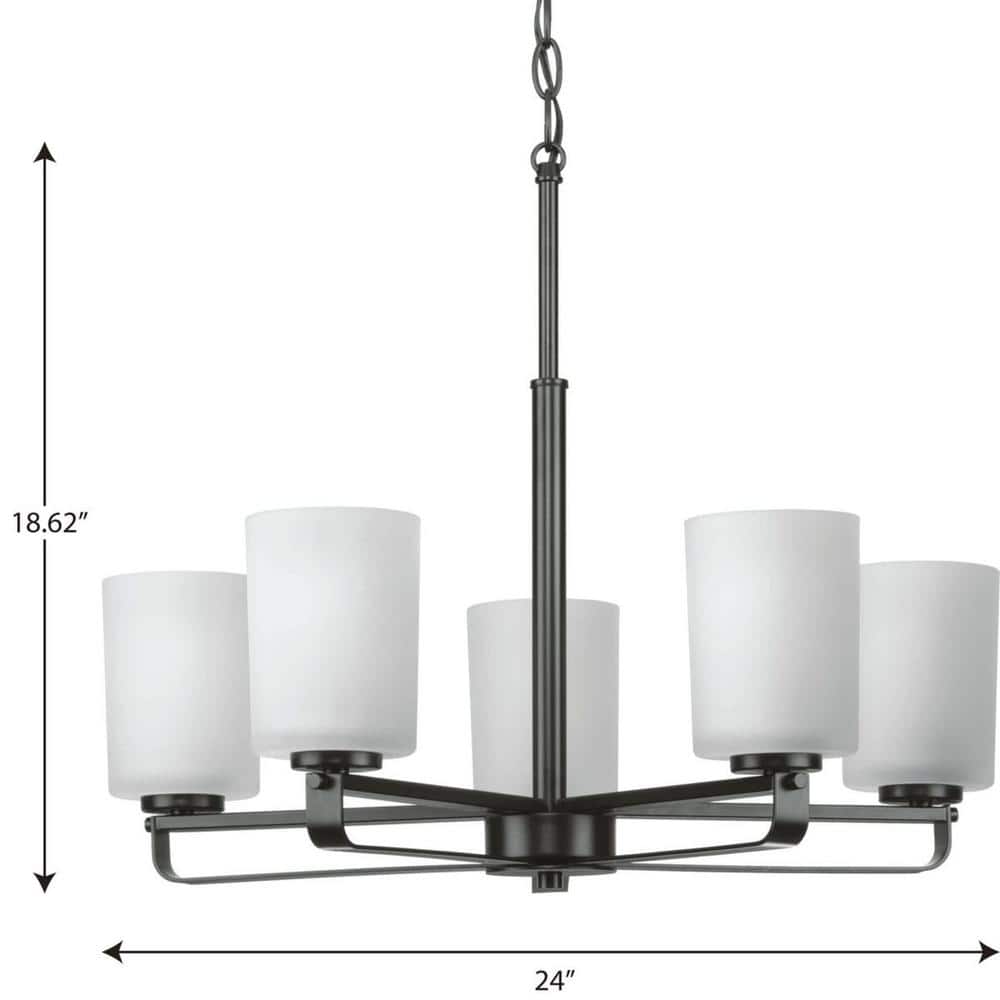 Matte Black and Etched Glass Five-Light Chandelier