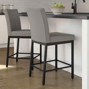 Perry 26 in. Taupe Grey Faux Leather/Black Metal Counter Stool