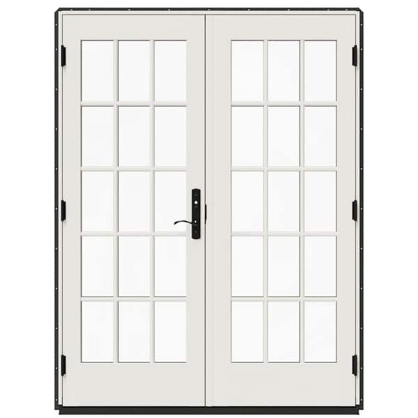 JELD-WEN 60 in. x 80 in. W-5500 Chestnut Bronze Clad Wood Right-Hand 15-Lite French Patio Door with White Paint Interior
