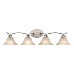 Hollyslope 35 in. 4-Light Brushed Nickel Bathroom Vanity Light Fixture with Marbleized Glass Shades