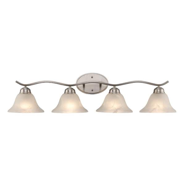 Bel Air Lighting Hollyslope 35 in. 4-Light Brushed Nickel Bathroom Vanity Light Fixture with Marbleized Glass Shades