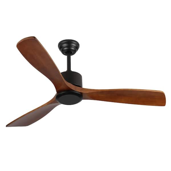 52 in. Indoor Black 3 Solid Wood Fan Blade 6 Speeds Ceiling Fan with Remote Control