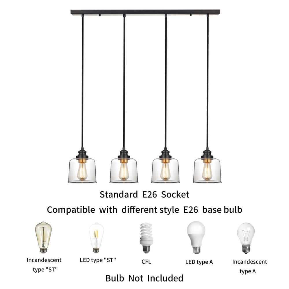 Bronze 4-Light Glass Shade Kitchen Island Pendant