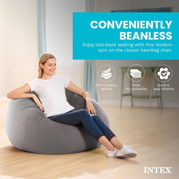 Twin Inflatable Contoured Corduroy Beanless Bag Lounge Chair in Gray