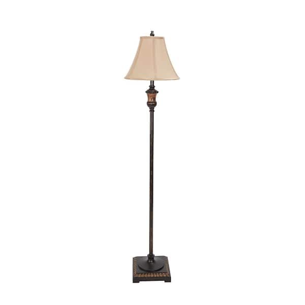 Decor Therapy Alice 60 in. Golden Bronze Floor Lamp with Faux Silk Shade