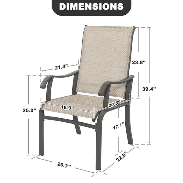 Gray Textilene and Metal Outdoor Dining Chairs Set in Beige with Ergonomic Design (2-Pack)