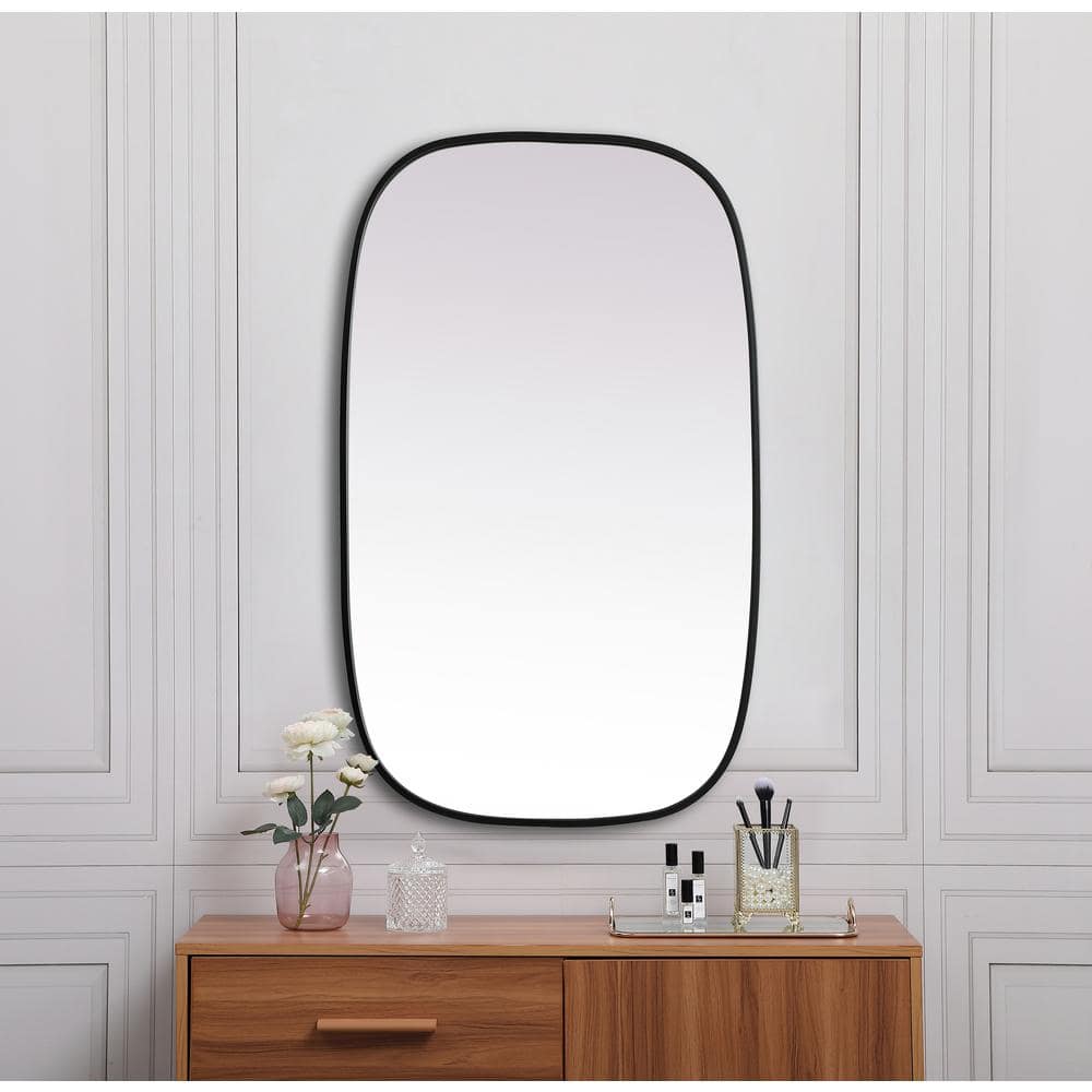 Black Metal Frame Oval Wall Mirror 24 x 40 Inch