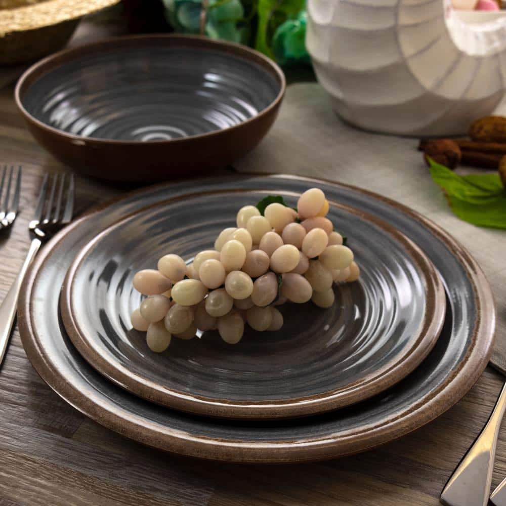 12-Piece Brown and Black Melamine Outdoor Dinnerware Set