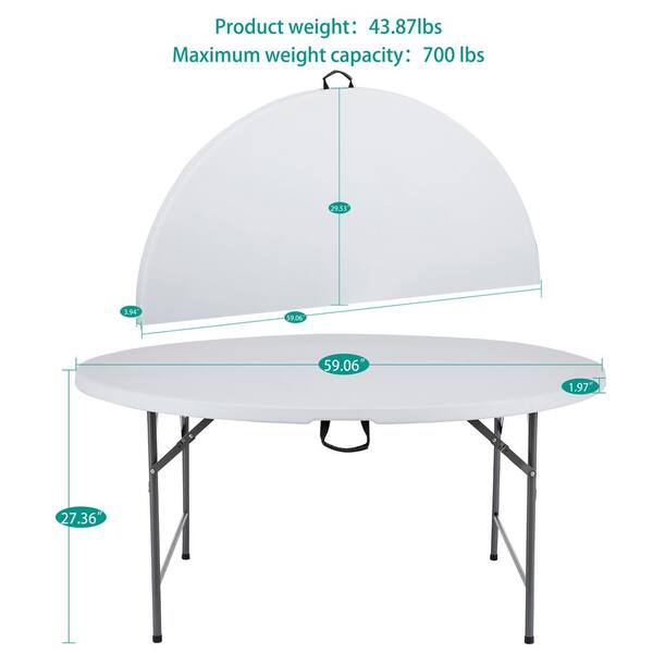 HOMESTOCK Foldable Resin Table with Sturdy Steel Support Portable