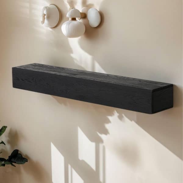 48 in. W x 9 in. D Home Decor Black Western Red Cedar Solid Wood Floating Decorative Wall Shelf, Fireplace Mantel