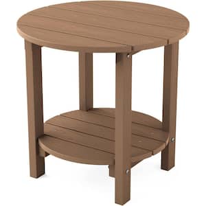 18 in. Teak Round Plastic Adirondack Outdoor Double Layer Patio Side Table