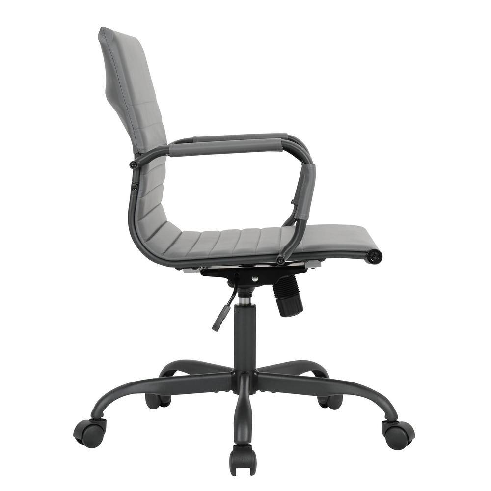 Gray Faux Leather Swivel Executive Office Chair with Metal Frame
