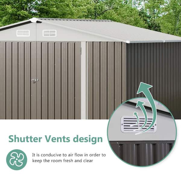 Sizzim Gray 10 ft. W x 8 ft. D Storage Metal Shed with Metal Floor