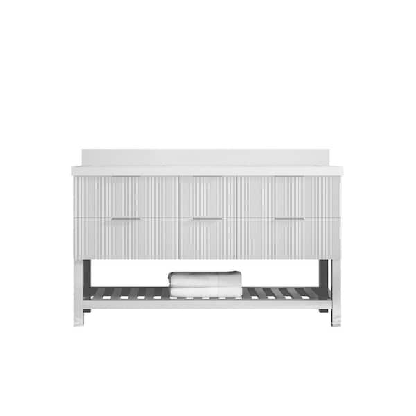 Willow Collections Catalina 60 in. Double Sink Freestanding Fine Grain Bath Vanity with White Qt. Top Unassembled