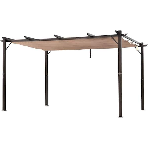 10 ft. x 13 ft. Aluminum Retractable Patio Pergola Canopy, Backyard Shade Shelter for Garden, Porch, Outdoor, Bown