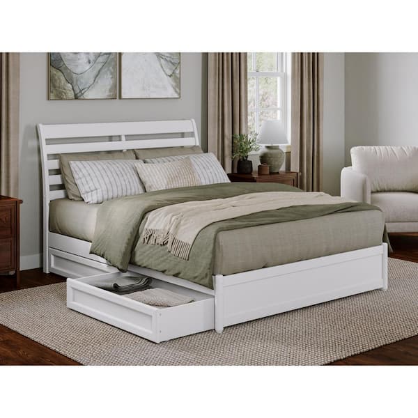 AFI Emelie White Solid Wood Frame Queen Platform Bed with Panel Footboard and Storage Drawers
