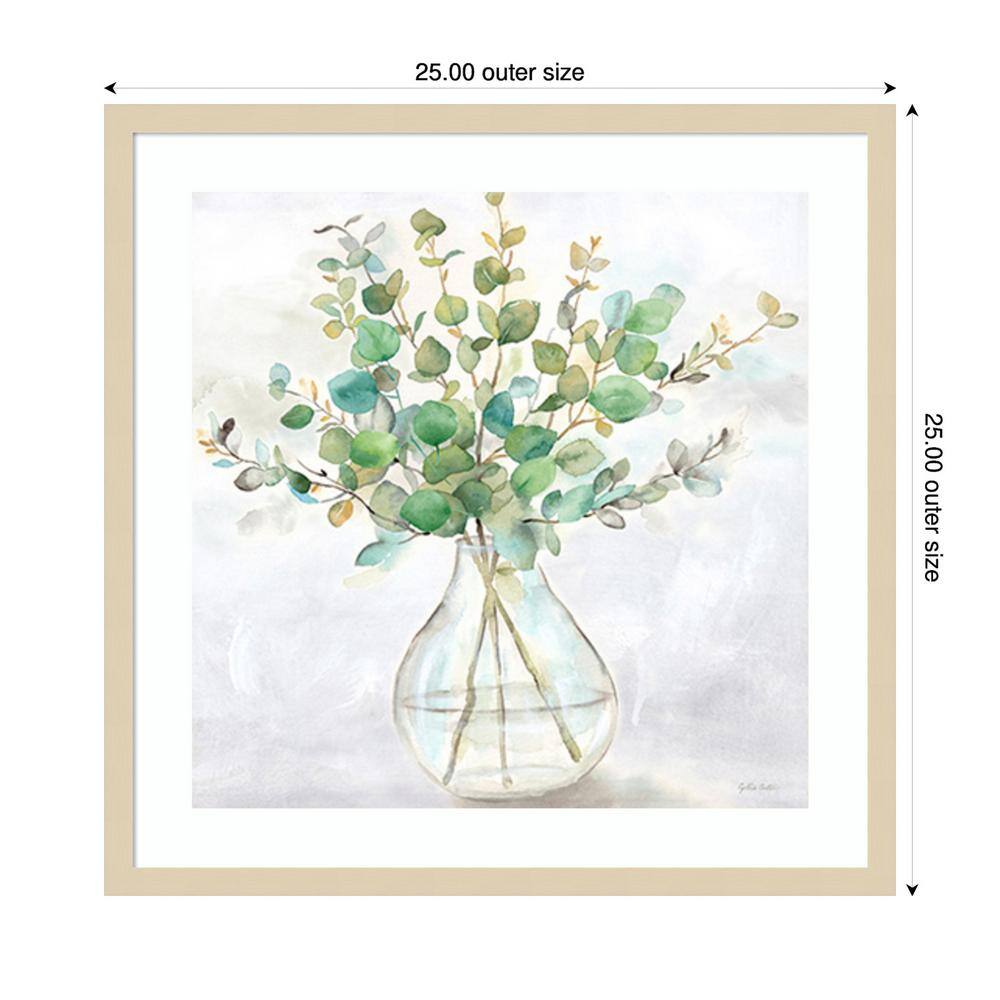 Eucalyptus Vase Watercolor Botanical Art in Beige Wood Frame, 25"x25"