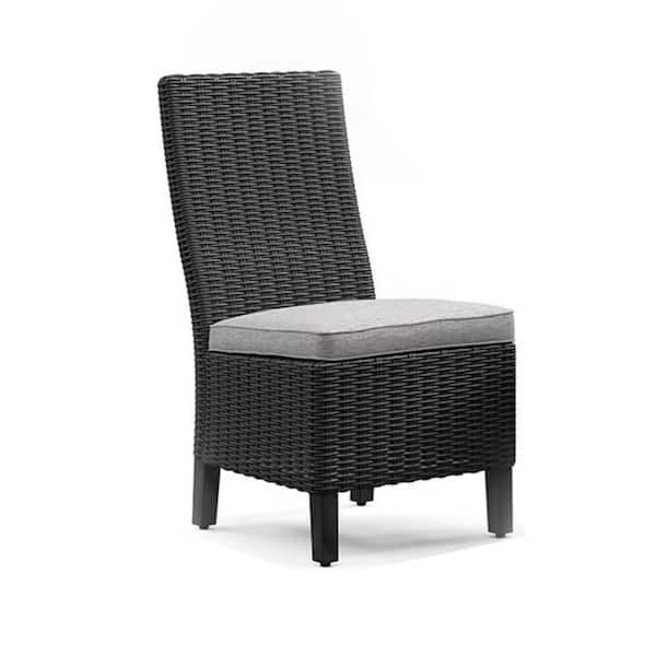 Tira Black Wicker Outdoor Lounge Chair with Gray Cushion (Set of 2)