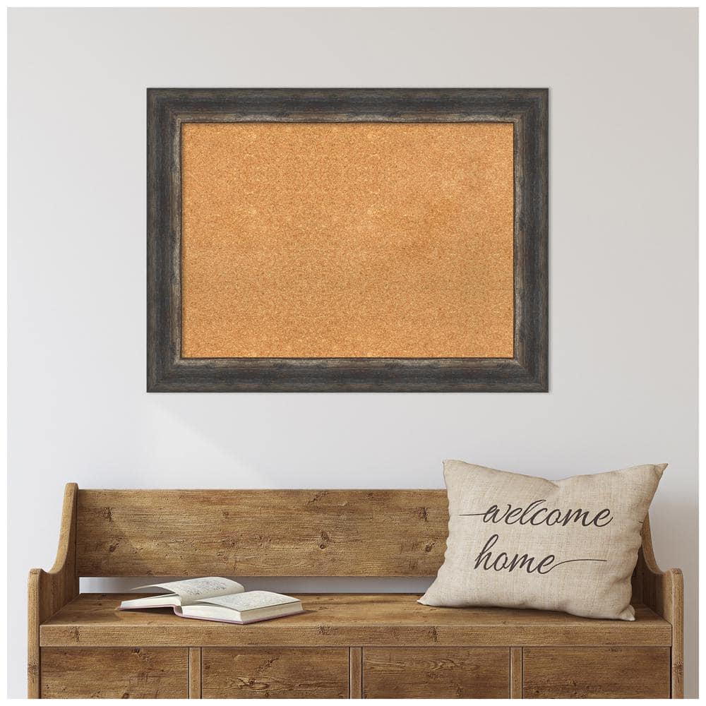 Rustic Charred Wood Framed Natural Cork Bulletin Board