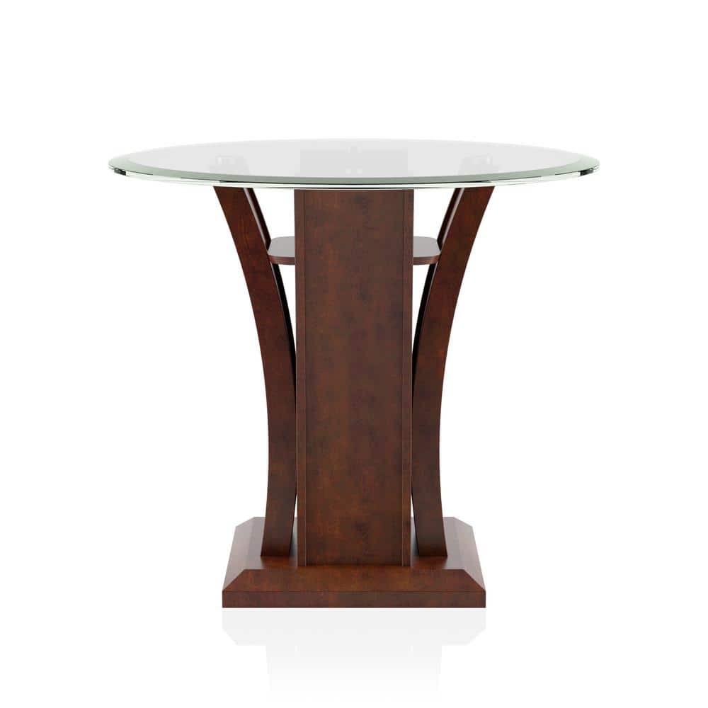 Ali 26" Brown Cherry Wood and Glass Round End Table