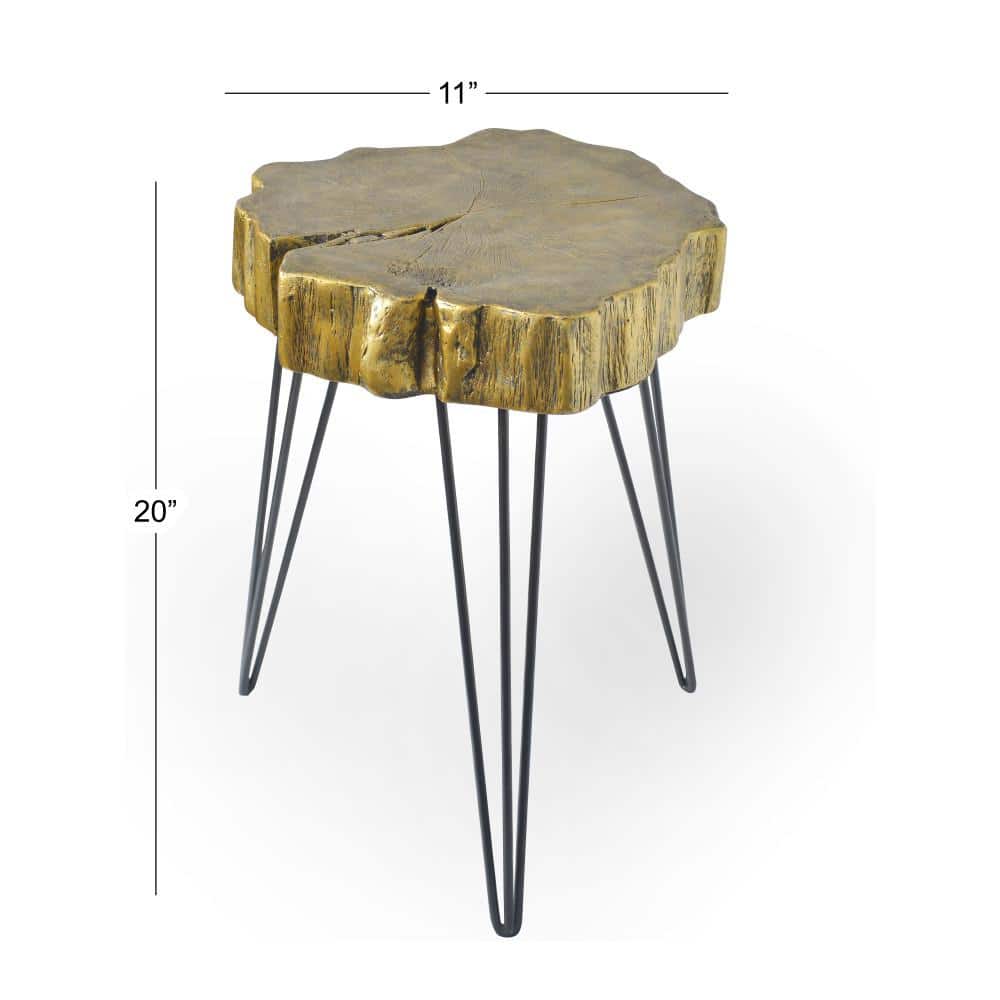 Gold Polystone and Metal Round Accent Table, 21.5"