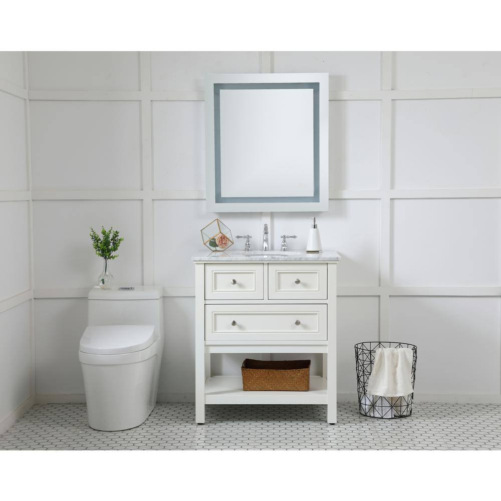 Polished Nickel Rectangular LED Light Bathroom Vanity Mirror