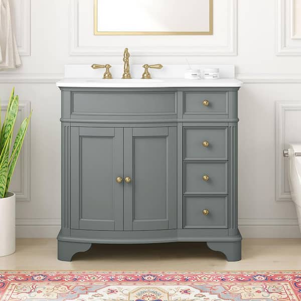 Terryn 37 in. Single Sink Dusk Green Bath Vanity with Engineered White Marble Top (Assembled)