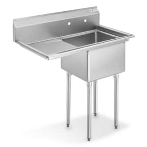 39 in. Freestanding Stainless Steel 1-Compartment Commercial Kitchen Sink with Left Drainboard