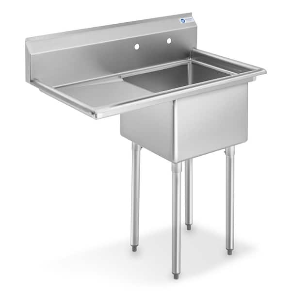 GRIDMANN 39 in. Freestanding Stainless Steel 1-Compartment Commercial Kitchen Sink with Left Drainboard