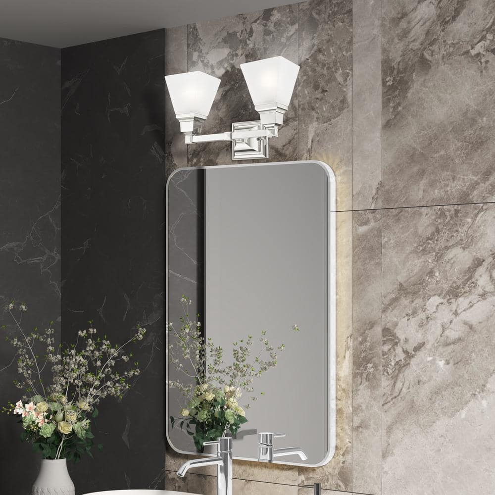 Elegant Polished Nickel 2-Light Bath Vanity with Satin Glass